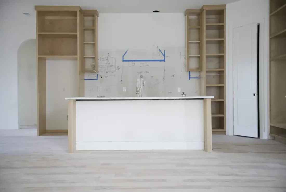 Interior renovation in progress with custom millwork